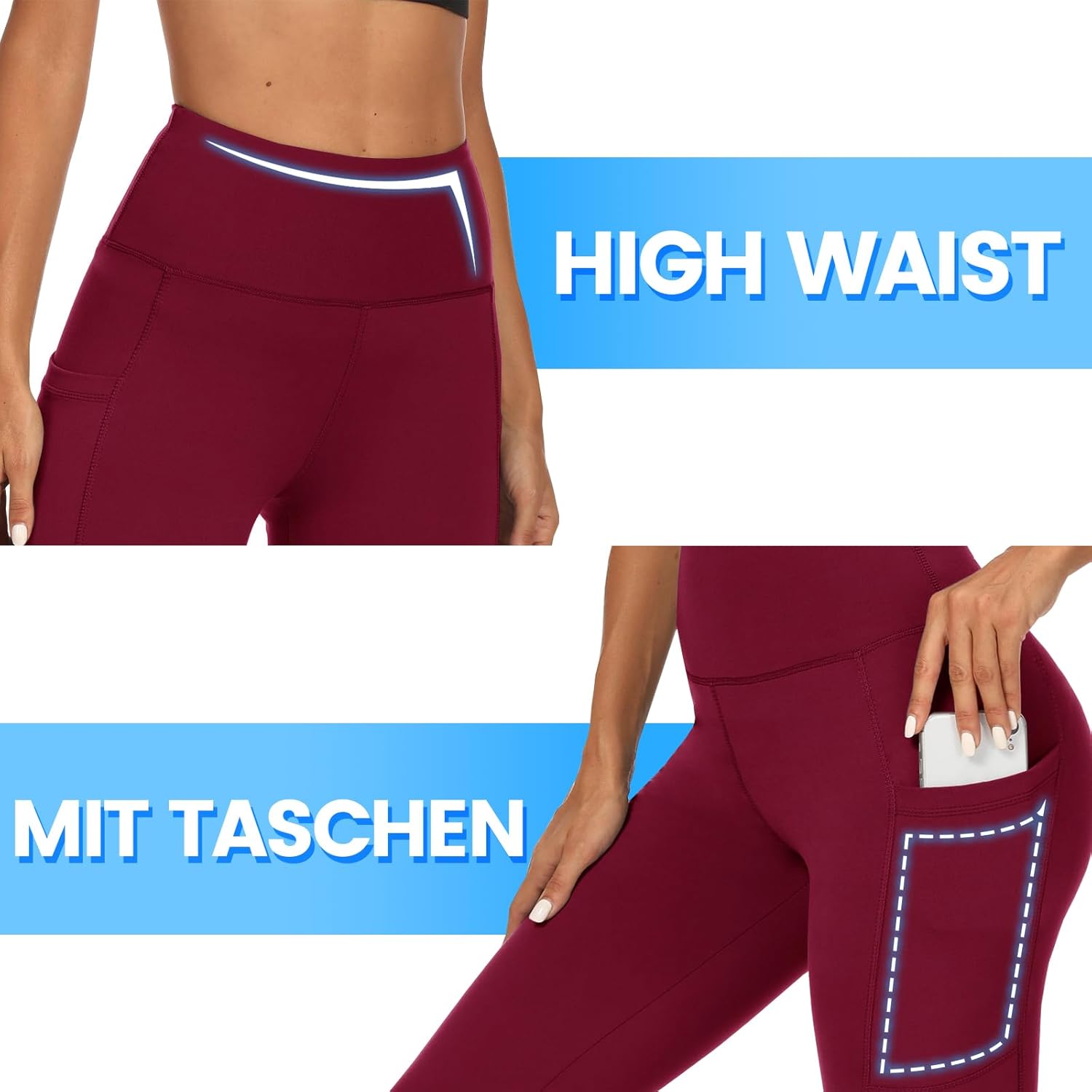 Thumbnail 3 de DDOBB 2er Pack Sport Leggings Damen High Waist mit Taschen – blickdicht, elastisch und vielseitig