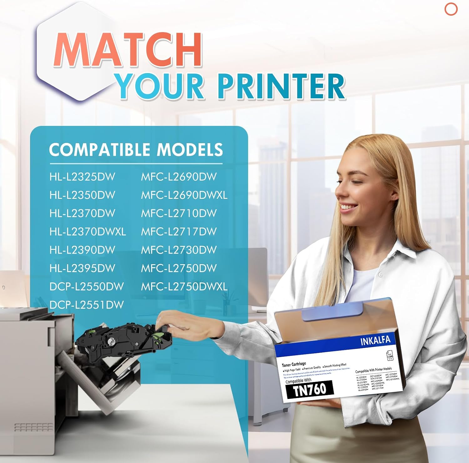 Detalle 2 de inkalfa TN760 Toner Cartridge 4-Pack, Black TN760/TN730 Compatible