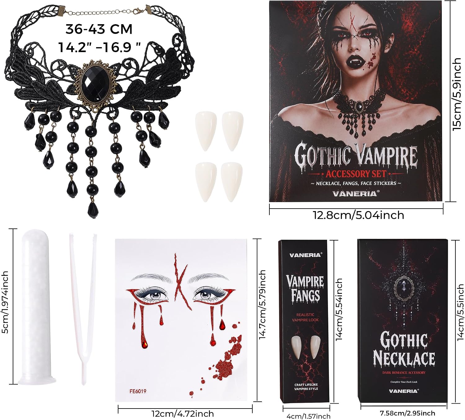 Detalle 2 de VANERIA Ensemble d’accessoires gothiques, collier en dentelle et détails vampire