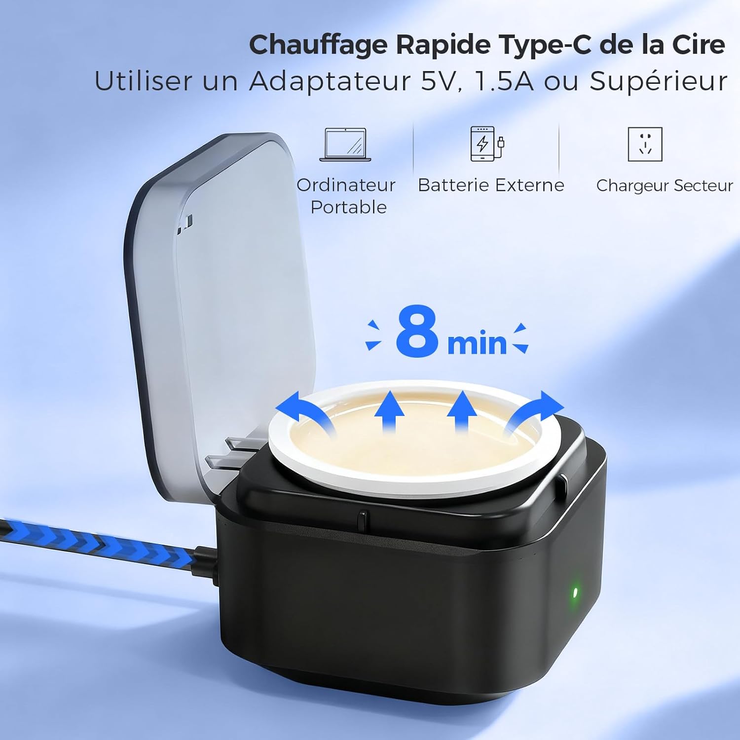 Detalle 2 de Epilation Nez et Oreilles Homme : Mini Chauffe-Cire à Température Constante + Kit Voyage