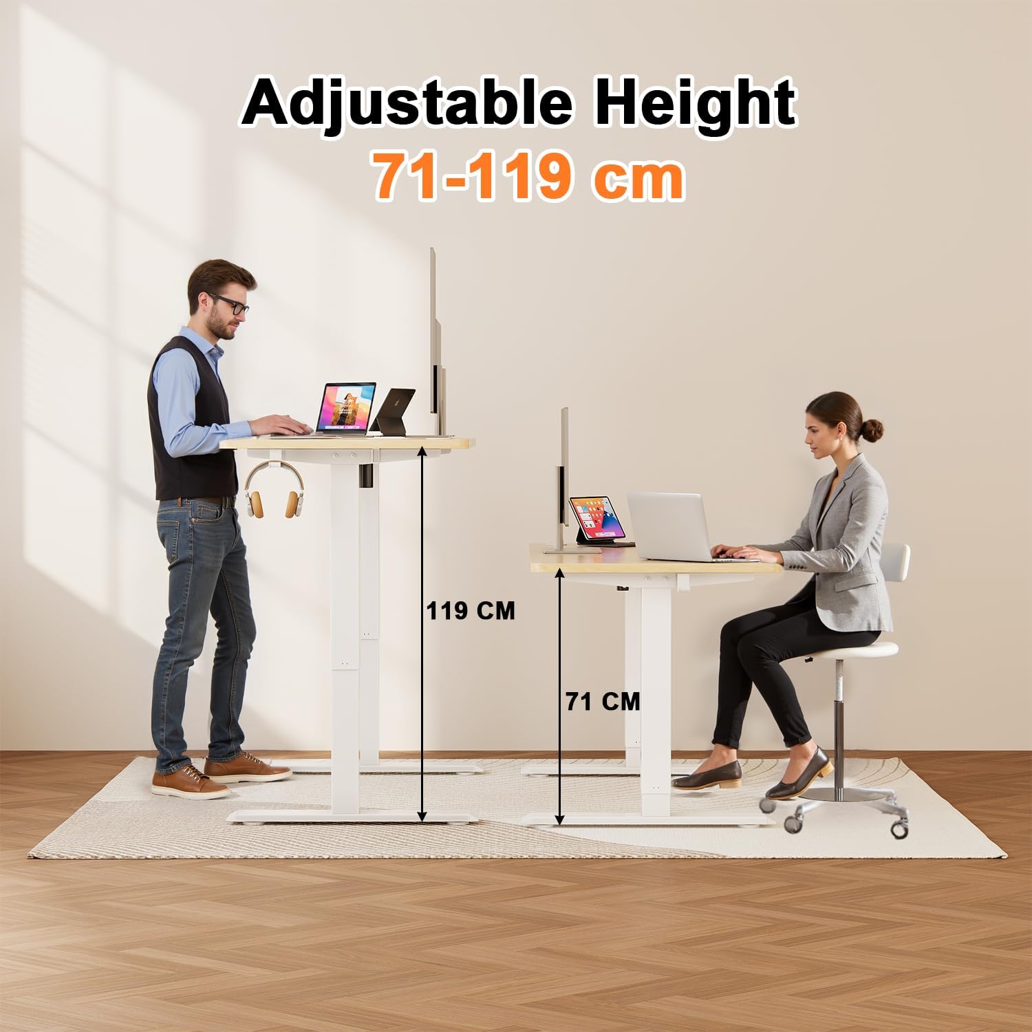 Detalle de JUMMICO Scrivania regolabile in altezza 100×60 cm beige – telecomando a 4 tasti e memoria
