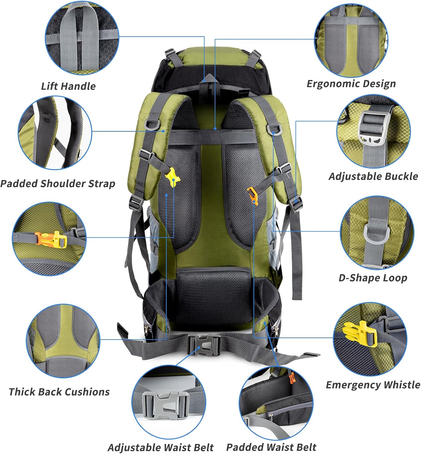 Detalle 2 de Night Cat 90L Zaino da Trekking: grande capacità, comfort e versatilità per viaggi outdoor