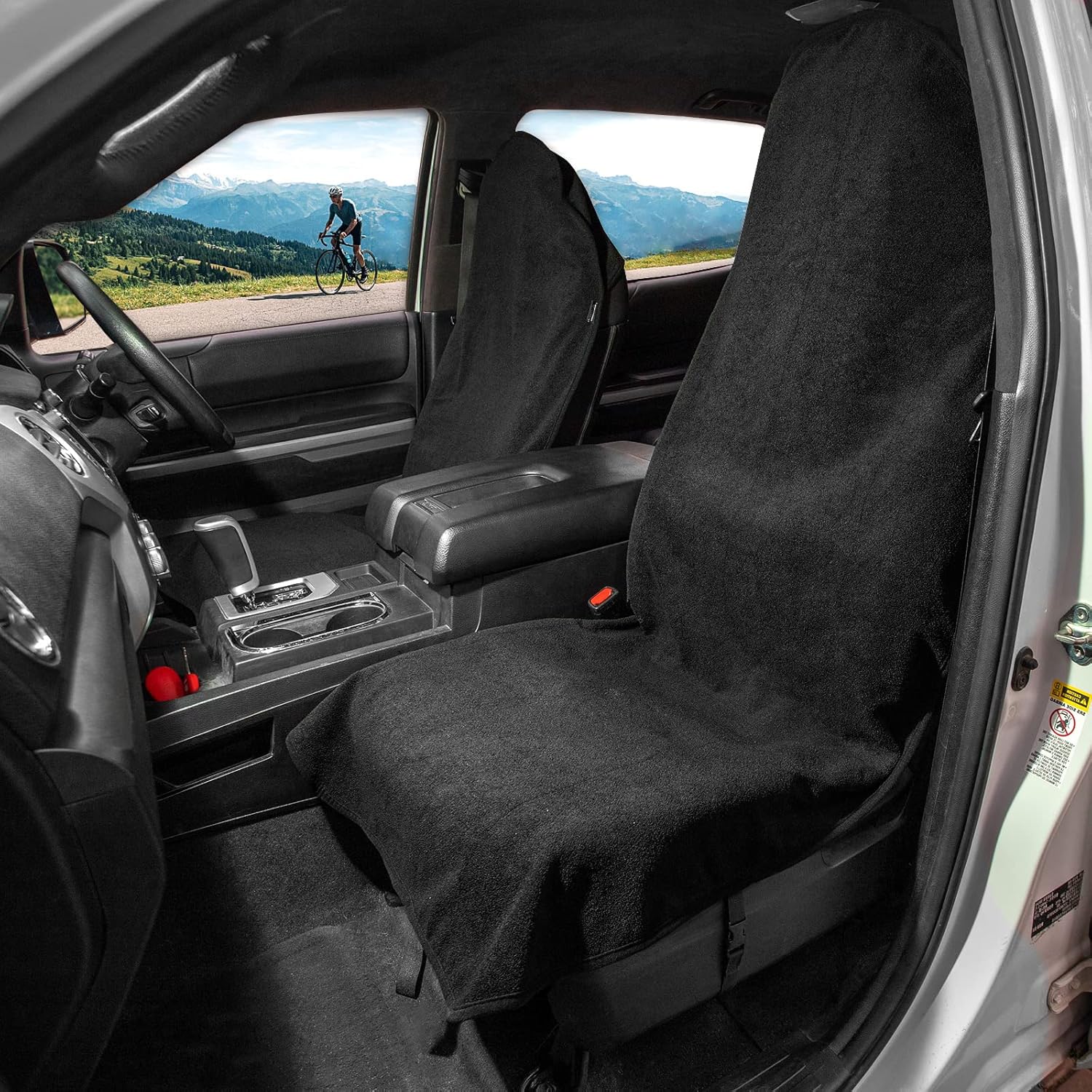 Detalle de Leader Accessories 2pcs Waterproof Towel Front Seat Covers – Black Non-Slip Interior Protector for Cars