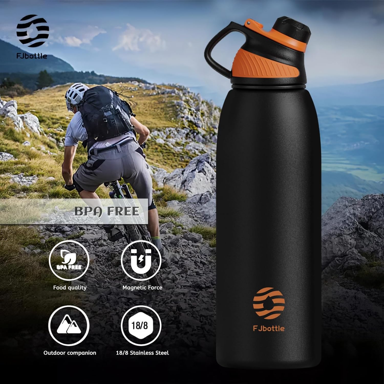 Thumbnail 4 de Fjbottle BPA-free stainless steel water bottle with magnetic lid (600ml–1.5L)