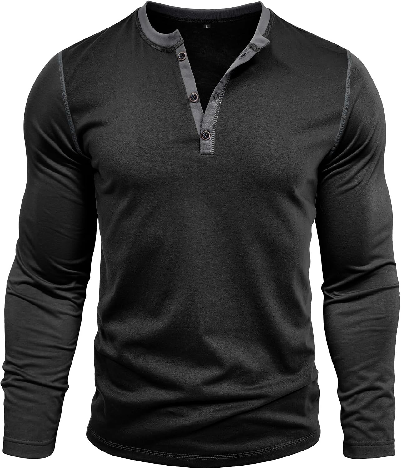Detalle de Henley Shirt Herren Langarmshirt mit V-Ausschnitt aus Baumwollmischung