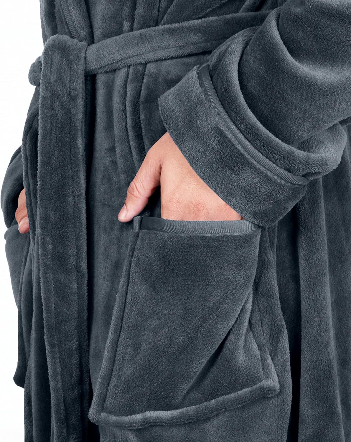 Detalle de NY Threads Herren-Bademantel aus Flausch-Fleece mit Schalkragen und Gürtel