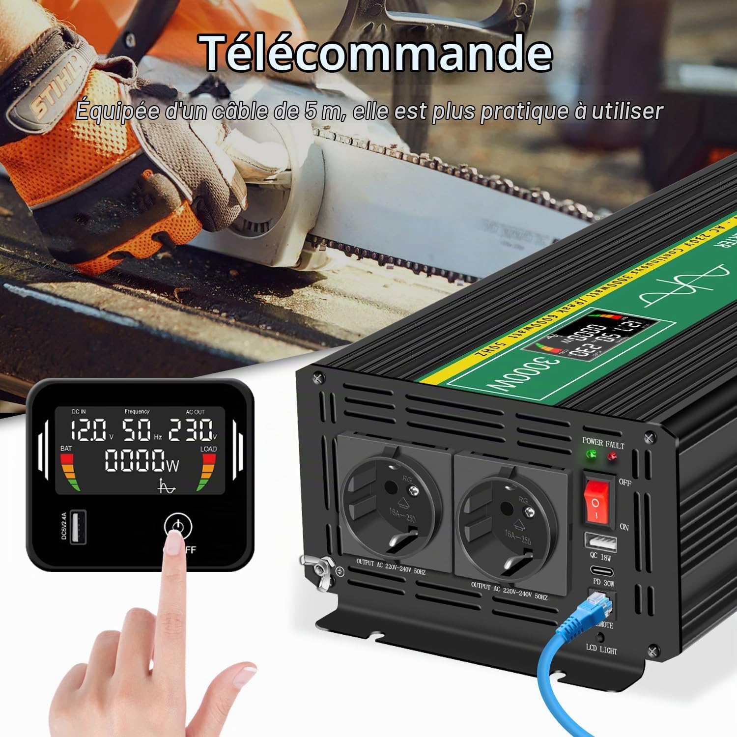 Thumbnail 3 de JIGUUN JGO omvormer 3000 W met zuivere sinus, piekvermogen 6000 W en afstandsbediening