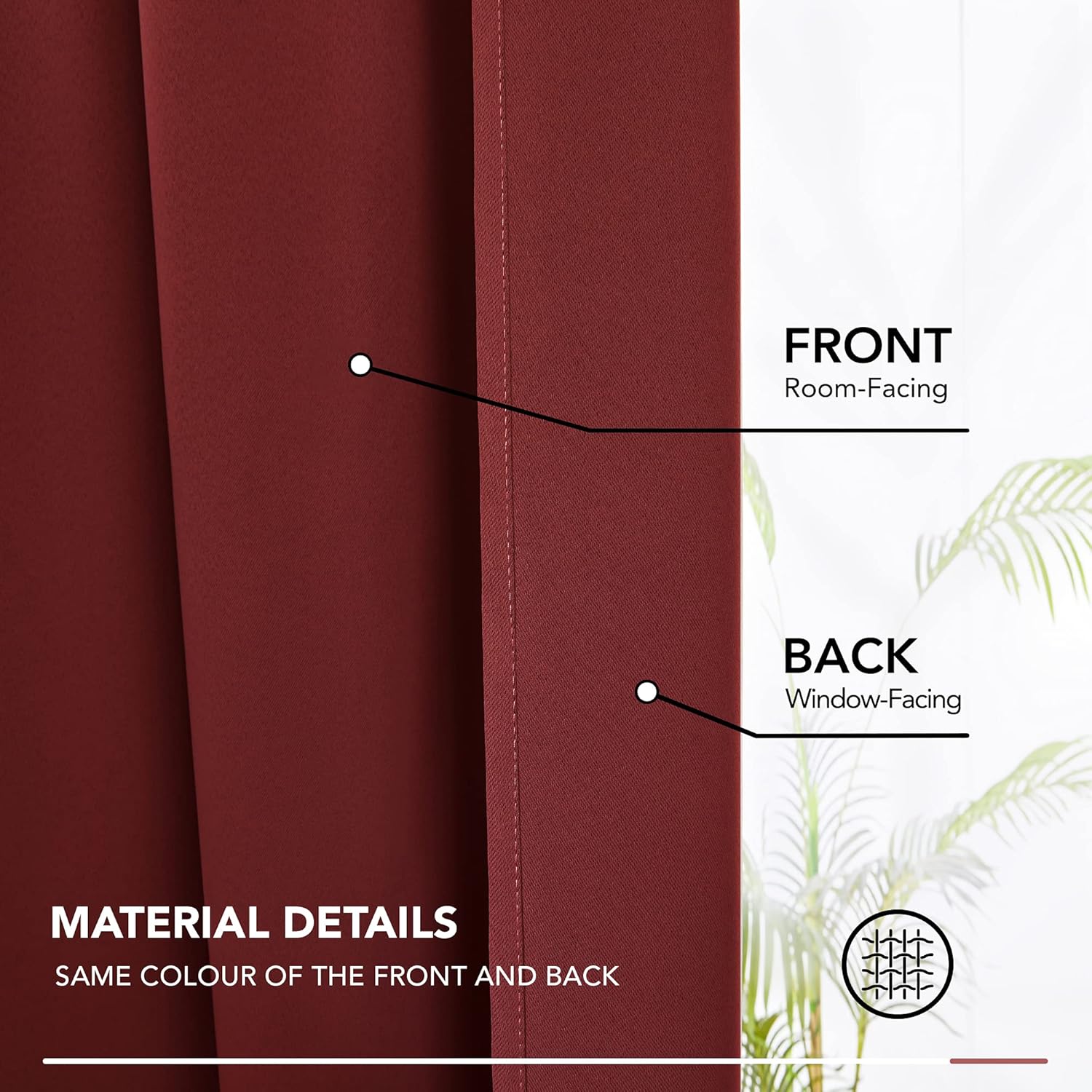 Thumbnail 5 de Deconovo Blickdichte Verdunkelungsvorhänge mit Kräuselband 175x140 cm (Rot), 2er Set