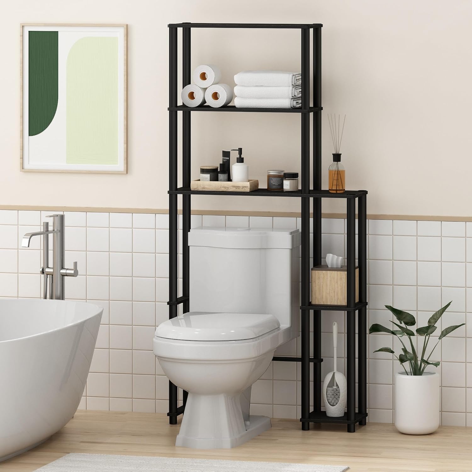 Thumbnail 1 de Furinno Scaffale di Stoccaggio del Bagno Nero, 5 Ripiani – 165.35 x 22.86 x 78.99 cm