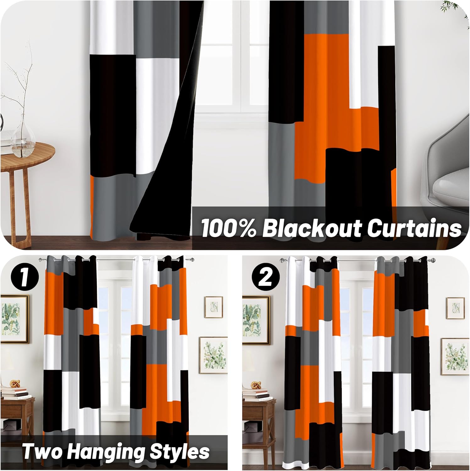 Detalle de Tyrot Orange Blackout Curtains, 52 x 84-Inch Panels, Thermal Insulation