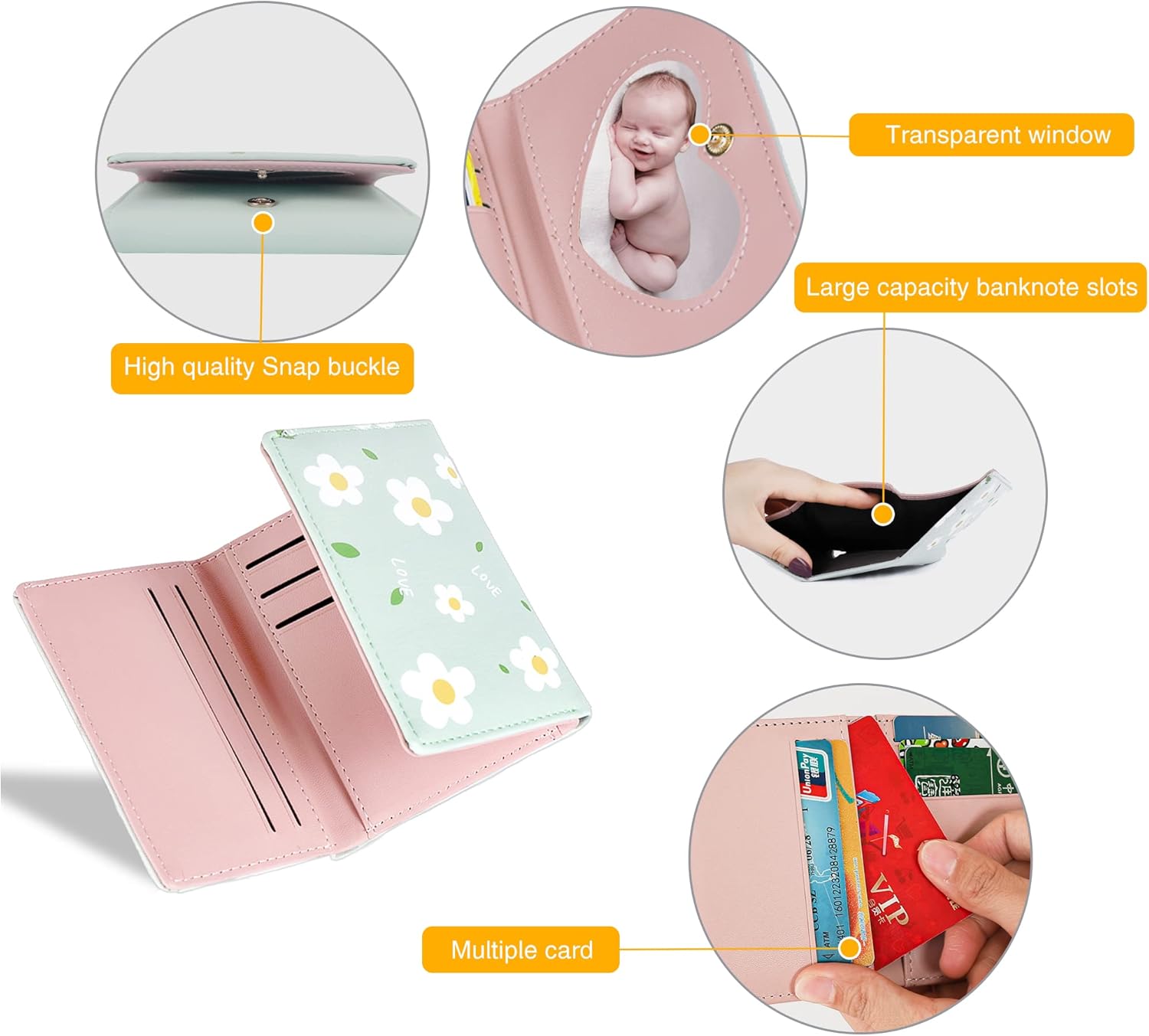 Detalle de Conisy Cute Slim Womens Leather Wallet with RFID Blocking – Compact, 8 Card Slots & ID Window