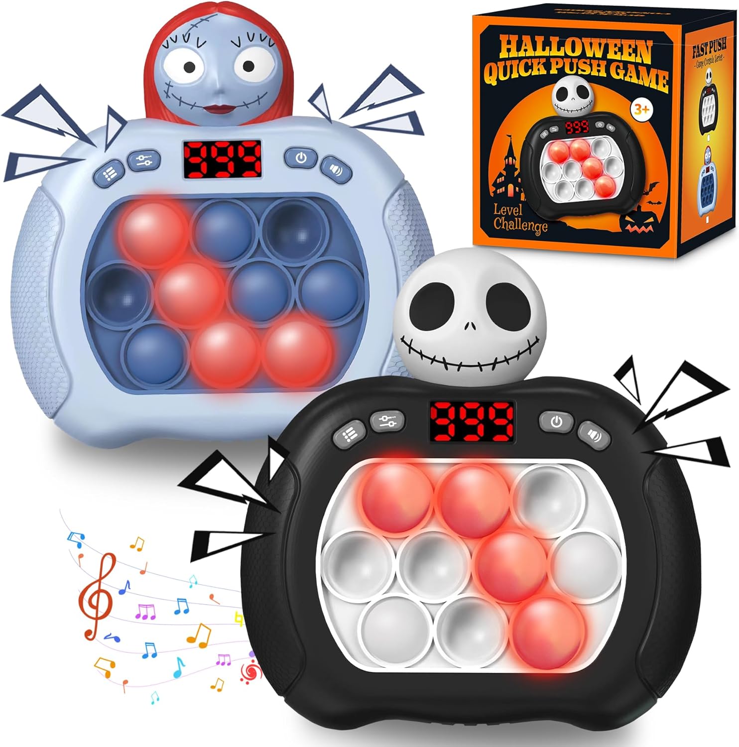 Detalle de QBvuj Halloween Pop Push Game Fidget Toy, Light-Up Rabbit, Black-Blue, 2-Pack