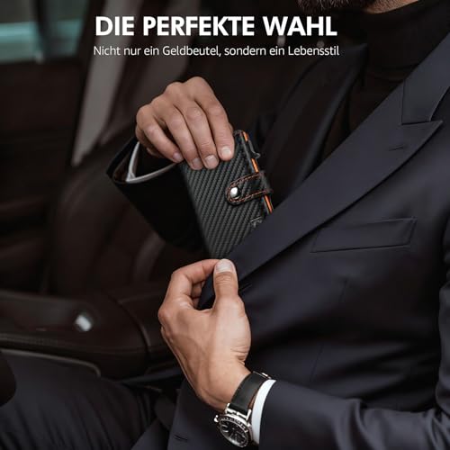 Detalle 2 de TENBST Slim Wallet für Herren mit RFID-Schutz, Münzfach und Pop-up-Kartenhalter