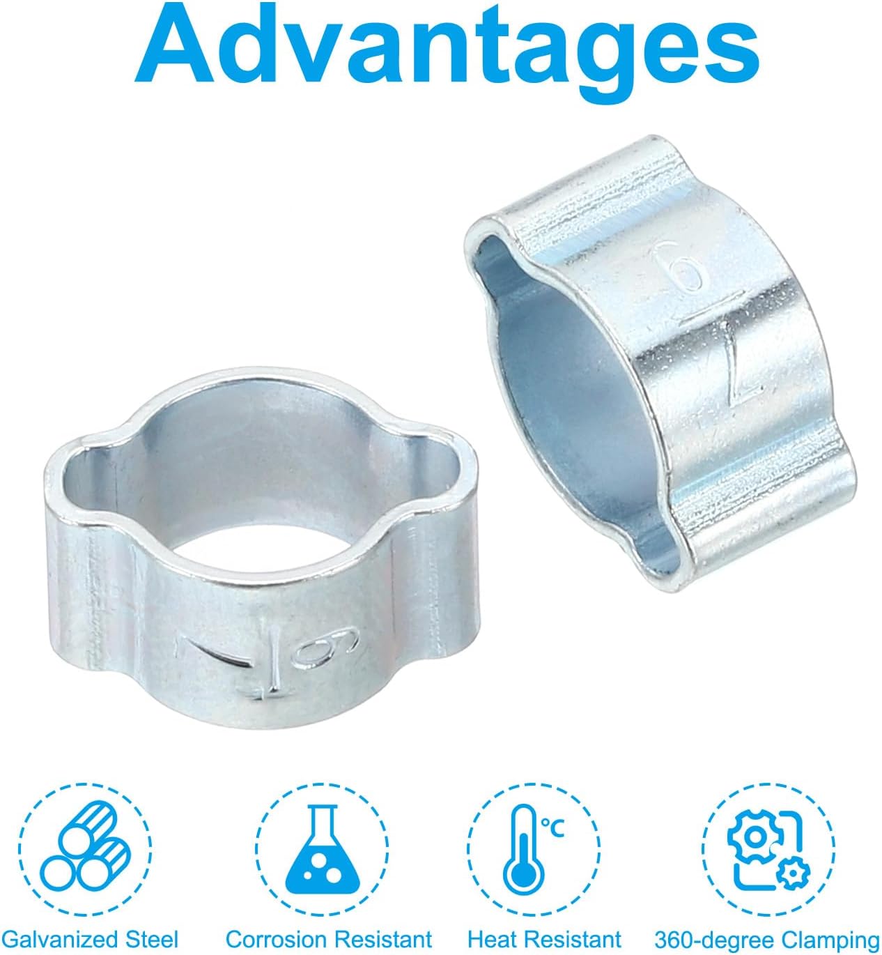 Thumbnail 3 de PATIKIL 50 Pack Double Ear Hose Clamps (7–9mm) in Galvanised Steel