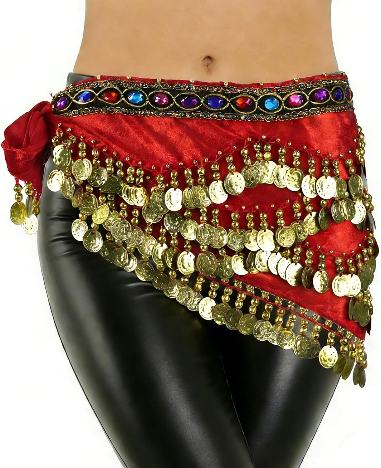 Thumbnail 5 de Baisdan Women’s Belly Dance Hip Scarf (Velvet Coins & Rhinestone Wrap)