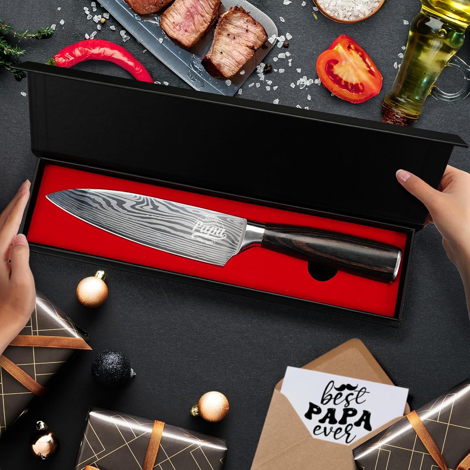 Thumbnail 5 de INOMO Küchenmesser – Vatertagsgeschenk für Papa, Chefmesser und Fleischmesser
