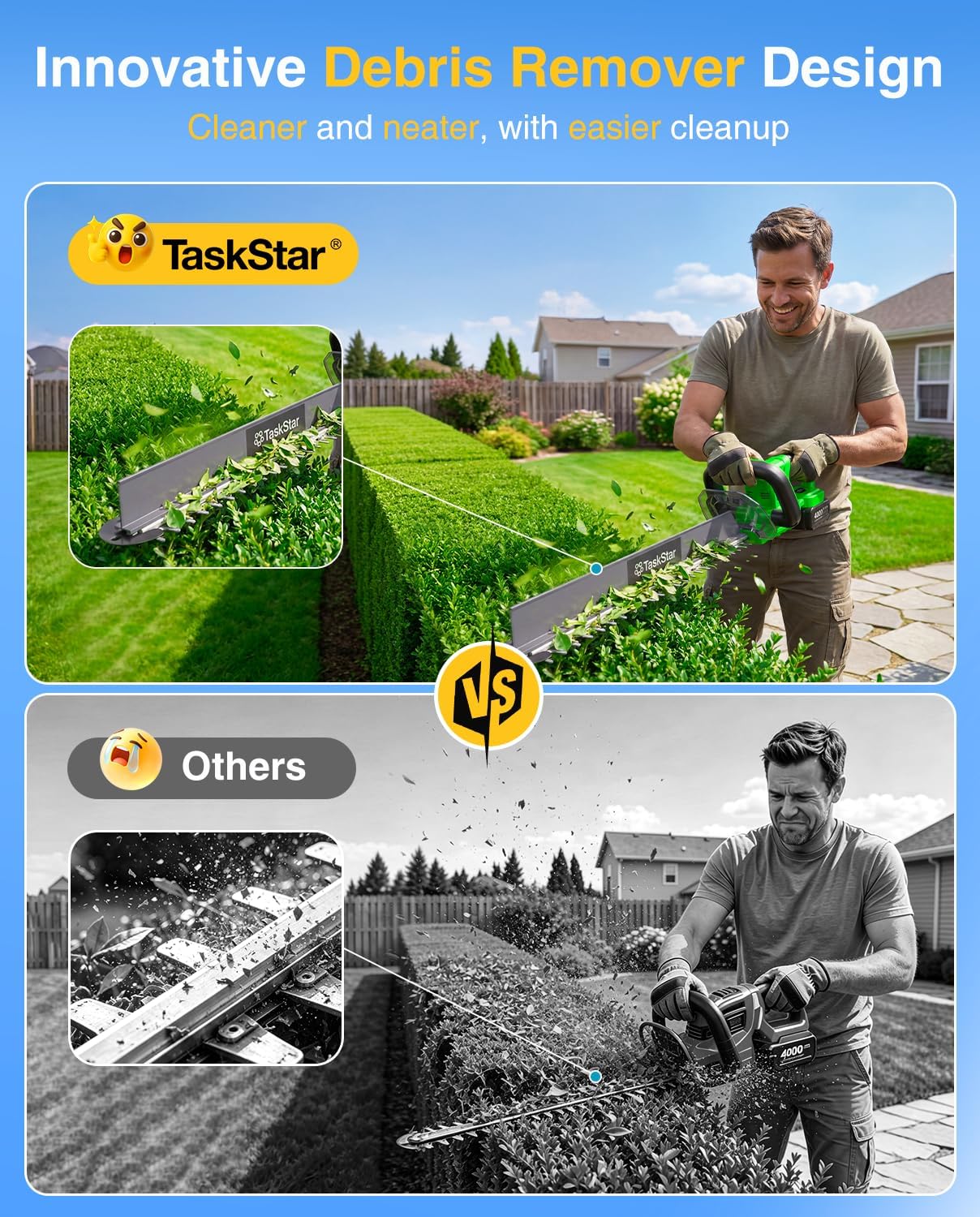Detalle de TaskStar 22-Inch Cordless Hedge Trimmer with Debris Remover, SK5 Blades