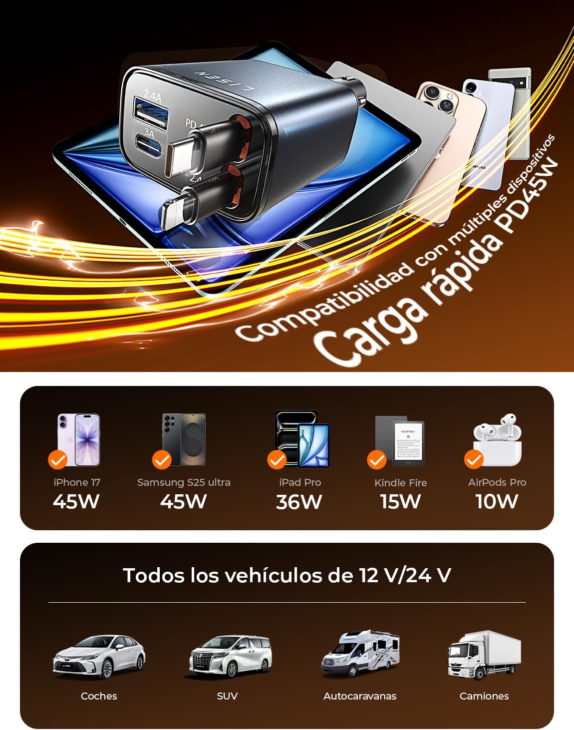 Thumbnail 5 de LISEN Cargador Coche Retráctil 84W