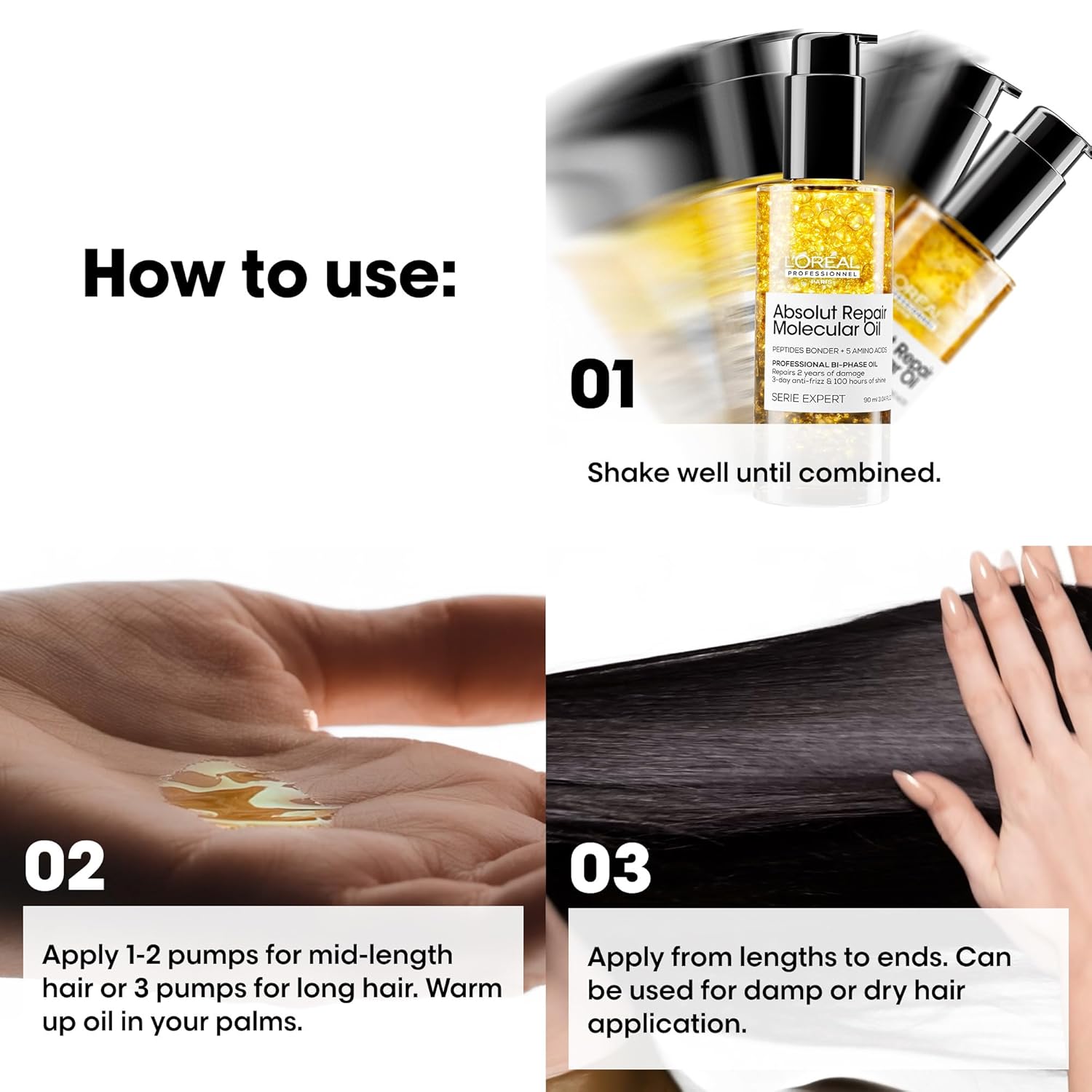 Thumbnail 6 de L’Oréal Professionnel Absolut Repair Molecular Bi-Phase Oil: Zwei-Phasen Haaröl für Glanz, Frizz-Kontrolle & Hitzeschutz