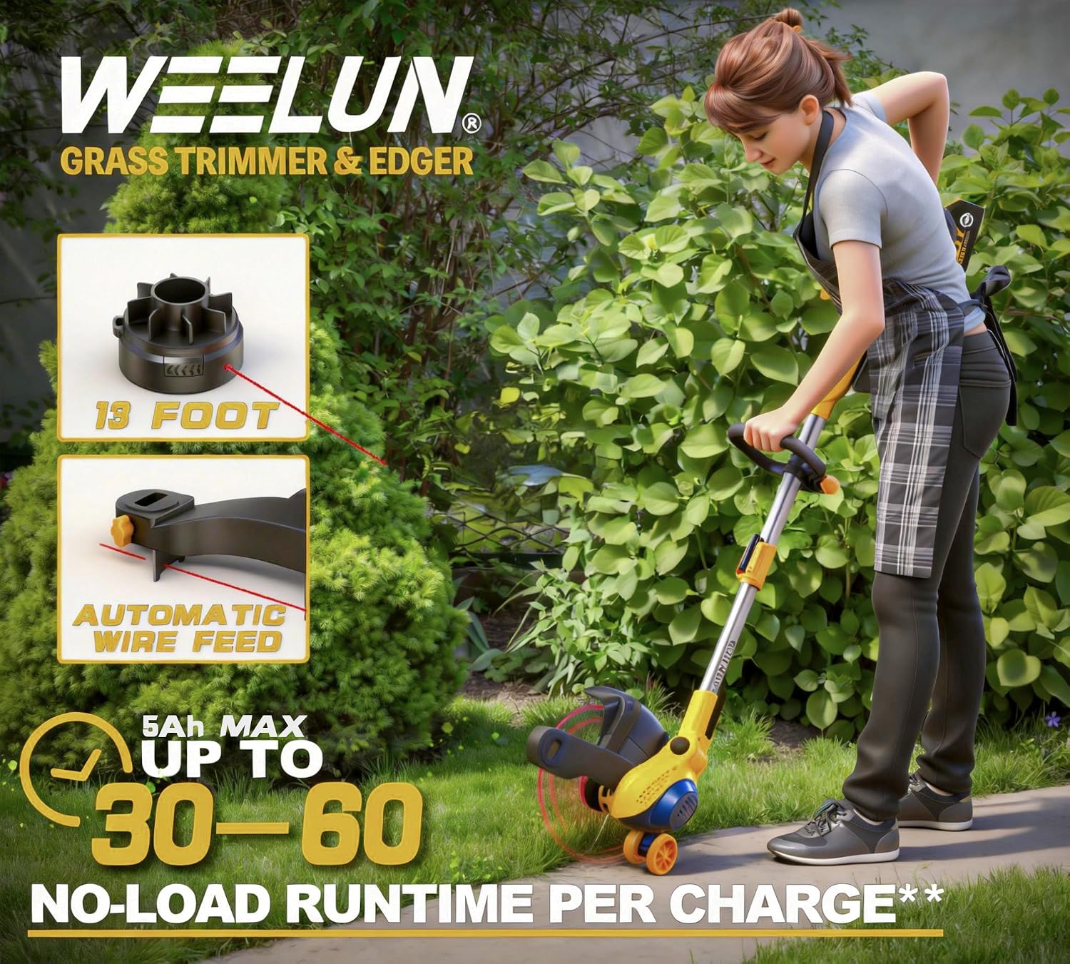 Thumbnail 1 de WeeLun 13-Inch Cordless Strimmer with 2 x 20V 5.0Ah Batteries — 5-Tools-in-1