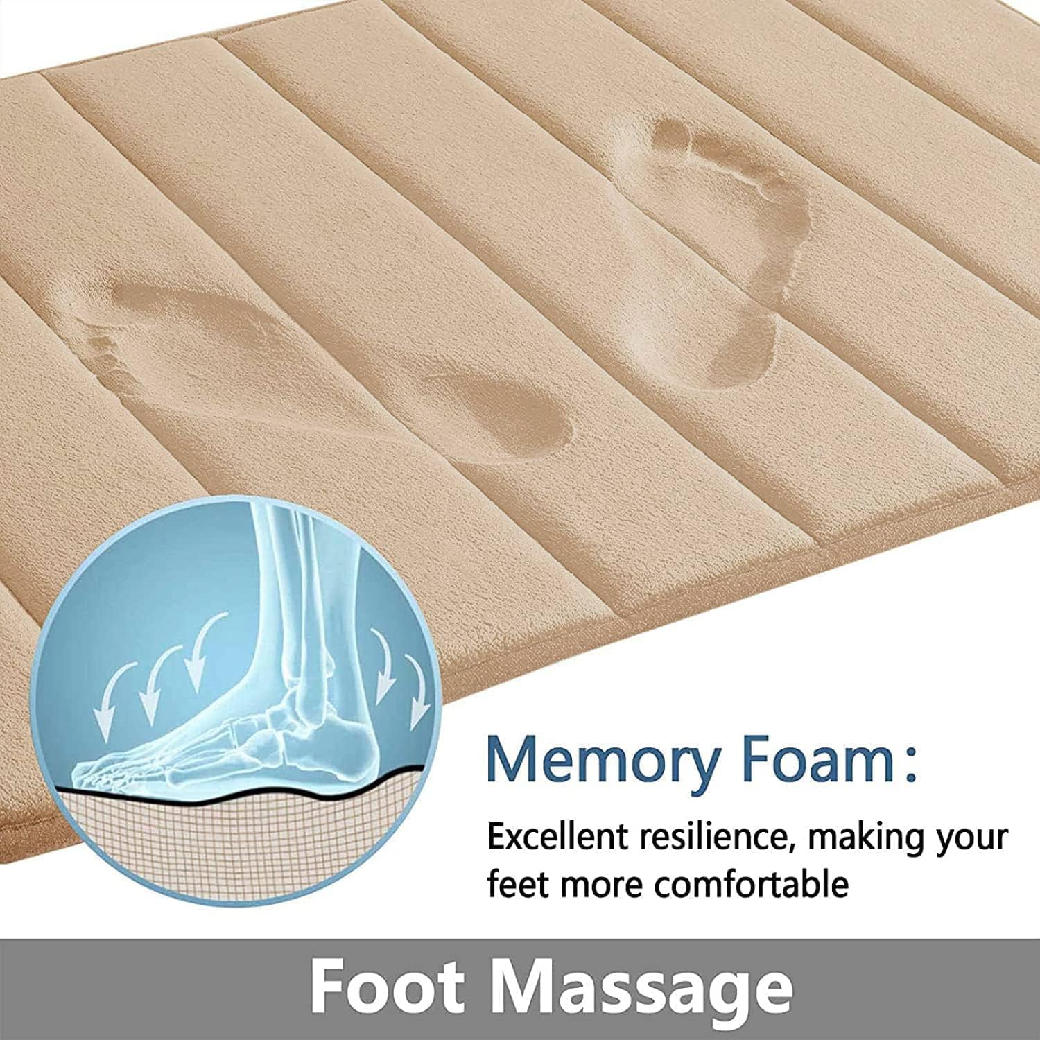 Detalle 2 de Smiry memory foam bath mat, 60 x 120 cm (extra soft, non-slip, machine-washable) – Beige