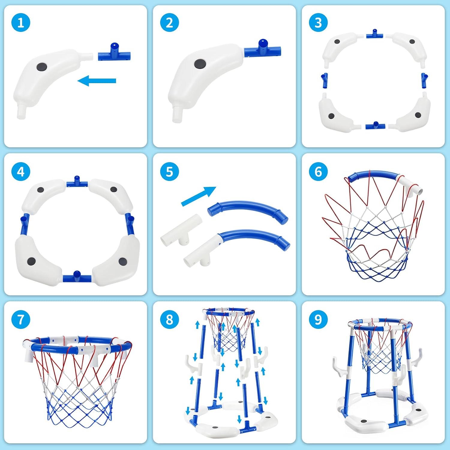 Detalle de Sitodier Pool Basketball Hoop for Kids – 2-in-1 Floating Ring Game with 4 Balls and Pump