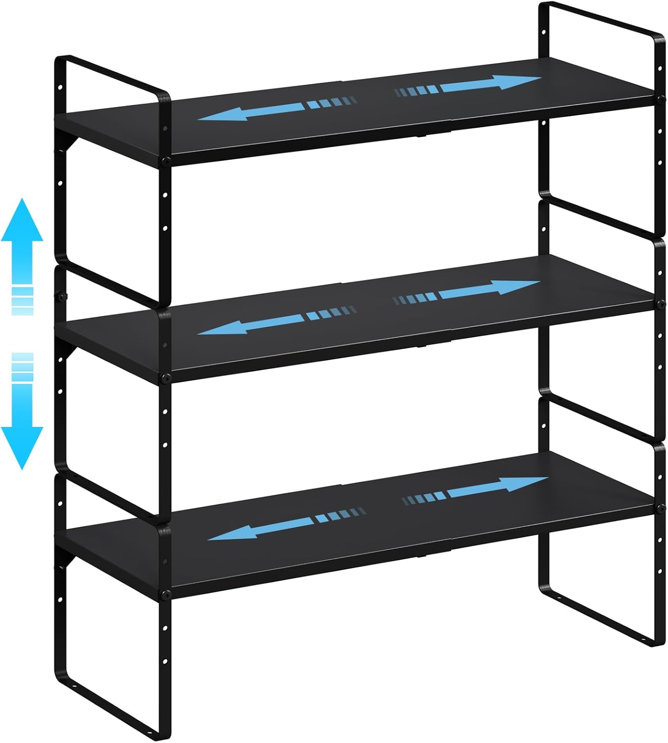 Detalle de 15.5–25.5 Inch Adjustable Kitchen Cabinet Shelf Organizers (Set of 3) — Expandable, Stackable Countertop Storage Shelves, 30LBS Heavy Duty