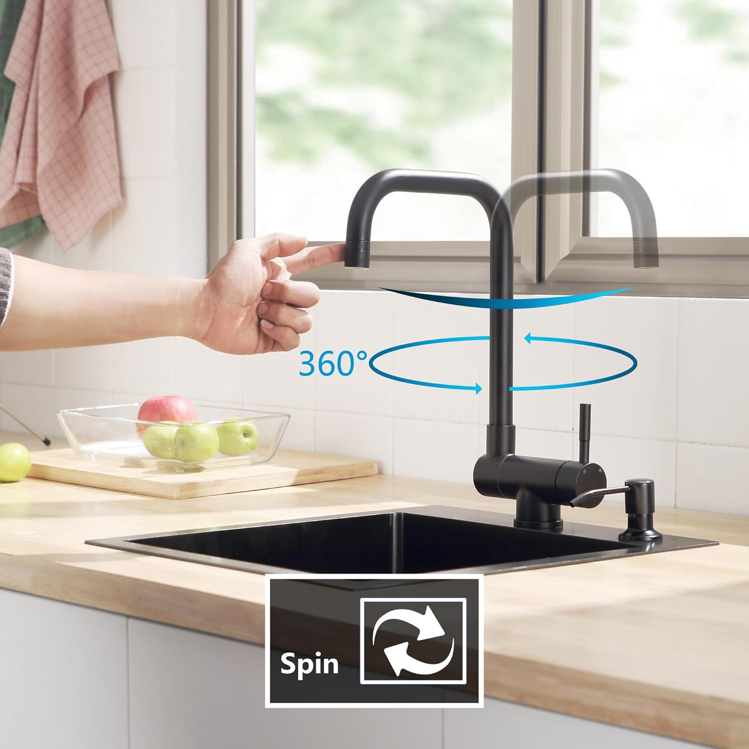 Thumbnail 3 de CECIPA Rubinetto cucina pieghevole nero con 2 modalità di getto e rotazione 360°