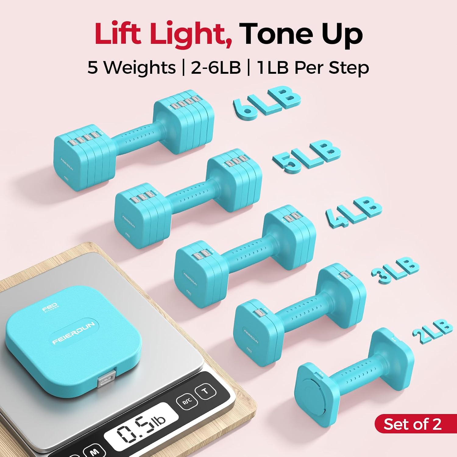 Detalle de FEIERDUN Adjustable Dumbbells 5-in-1