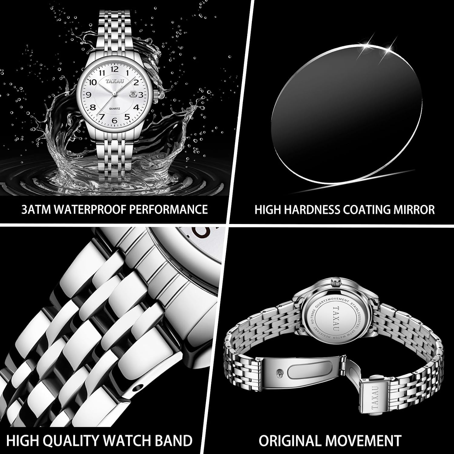 Thumbnail 2 de Taxau Damen-Armbanduhr mit Datum: klassisches, kleines Zifferblatt im Edelstahlband (Quarz)