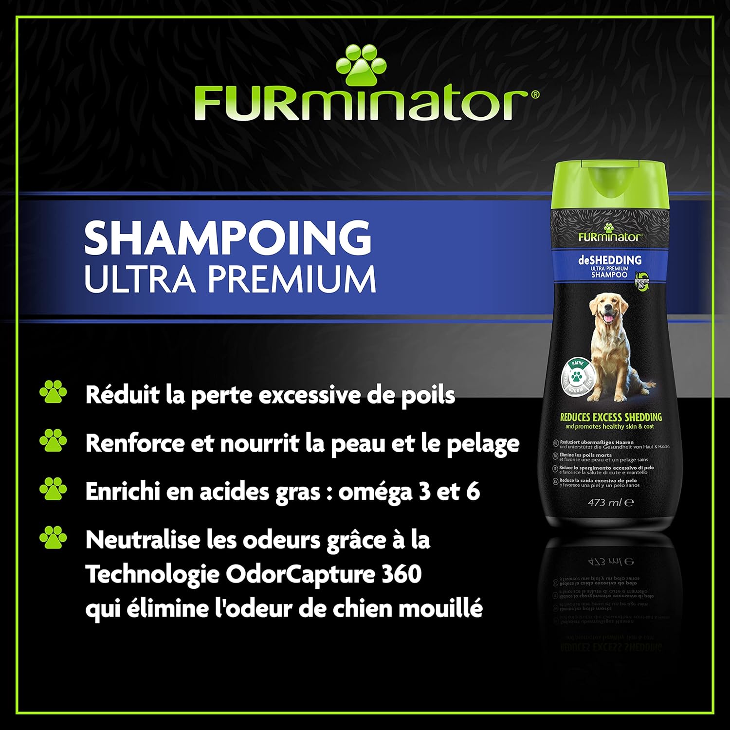 Detalle 2 de FUR Dog deShedding Shampoo 473ml – soin sans sulfates pour tous les types de pelage