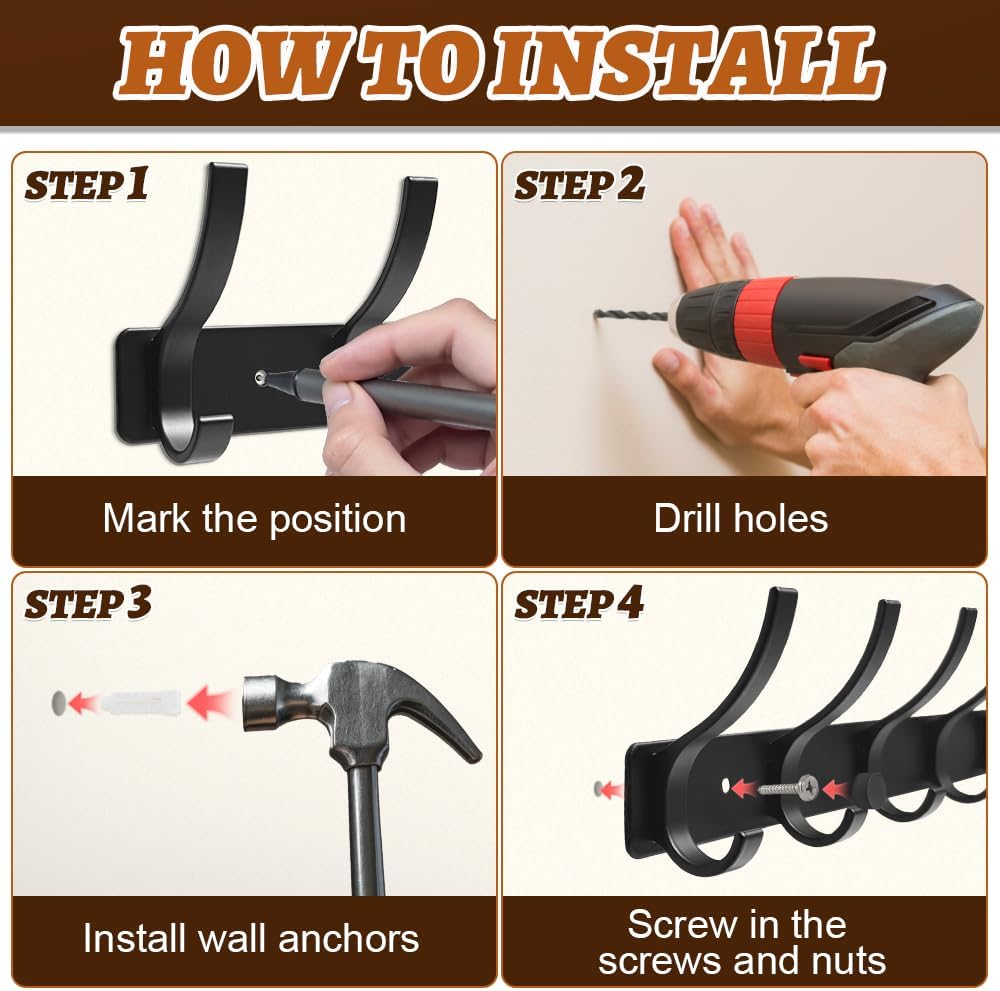 Thumbnail 5 de MIVITOOM 8-Piece Heavy Duty Metal Wall Mounted Coat Hooks
