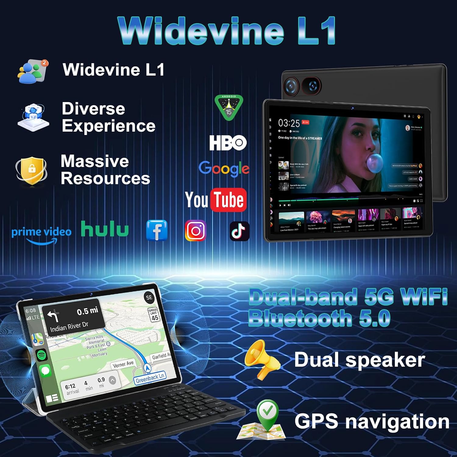Thumbnail 5 de YESTEL 10-inch Android 15 tablet with Gemini AI, 30GB RAM (2TB expansion) and 5G WiFi + GPS, Black