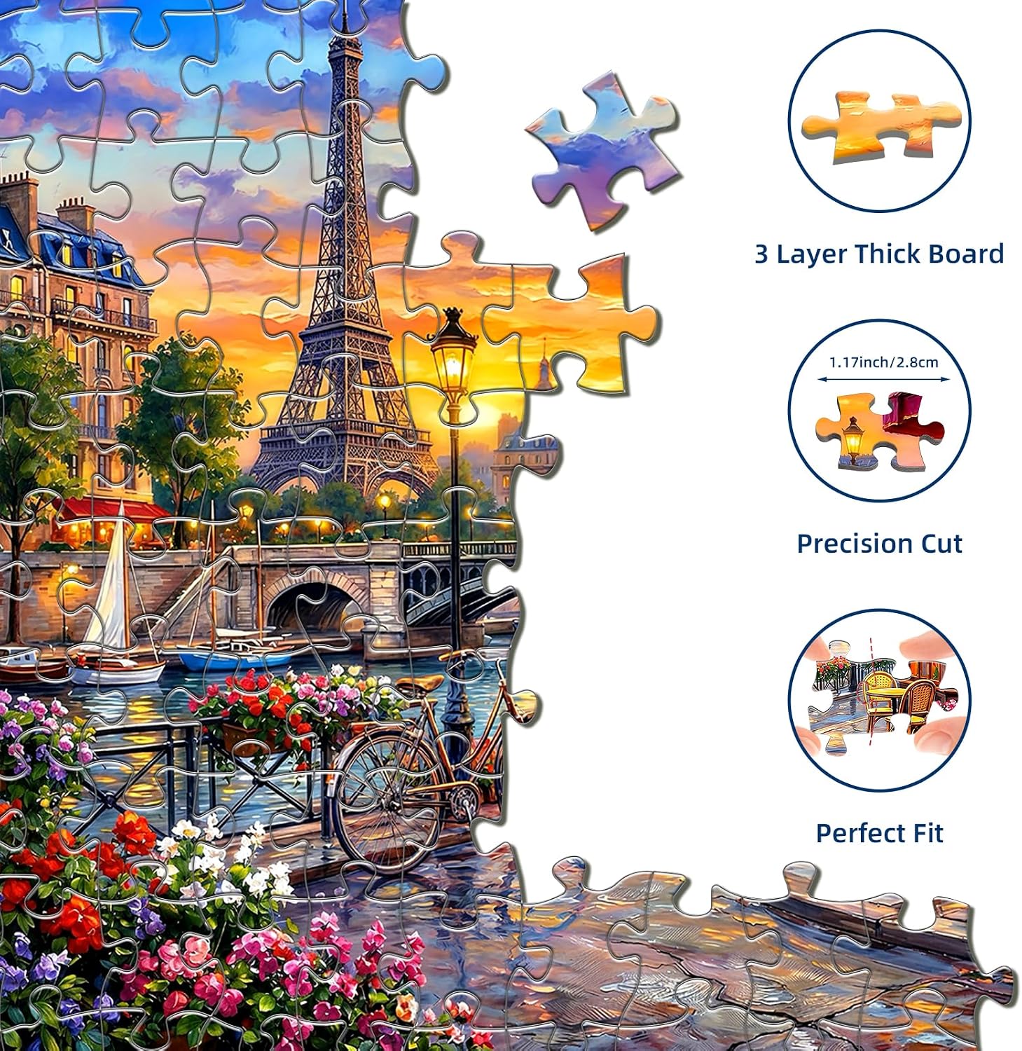 Detalle de 1000-Piece Eiffel Tower Scenic Puzzle for Adults — Paris Sunset Edition