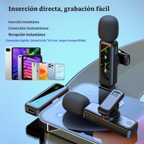 Detalle de XIXIXIAXIA micrófono lavalier inalámbrico doble con USB-C y adaptador Lightning