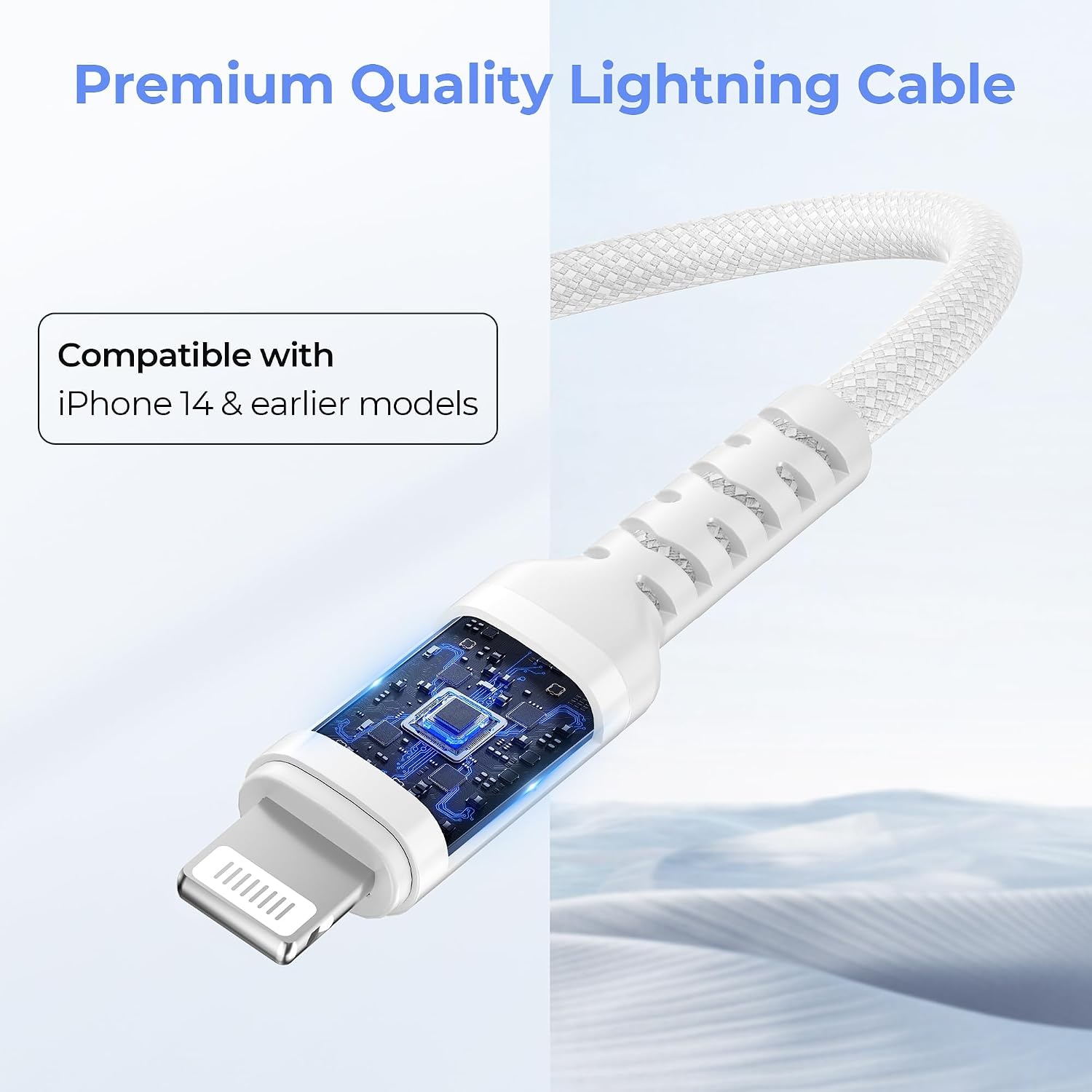 Detalle de Elebase USB-C to Lightning Cable with USB-A Adapter for iPhone and iPad (3m, 10ft) – PD Fast Charge & Data