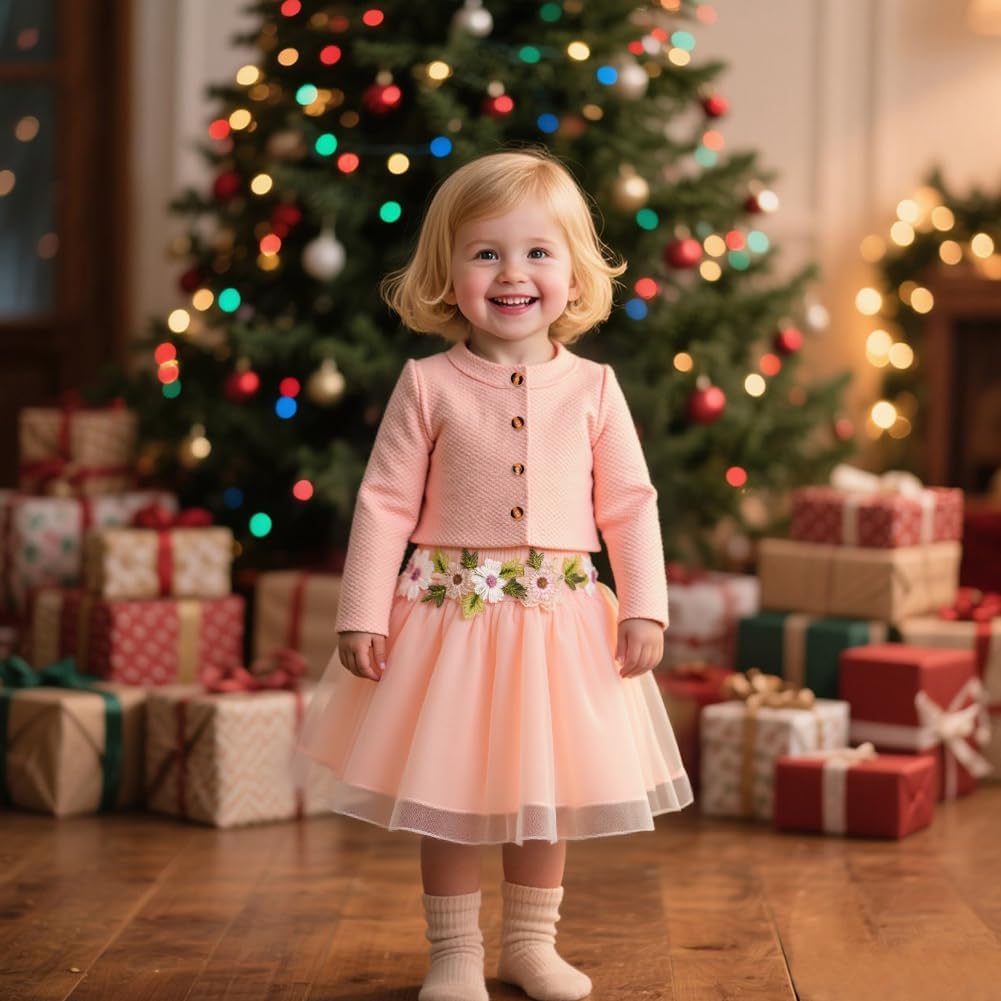 Thumbnail 4 de Vicloon 2-teiliges Baby-Mädchen Kleid mit Strickjacke Set – Baumwollkleid und Strickjacke, 6 Monate bis 2 Jahre