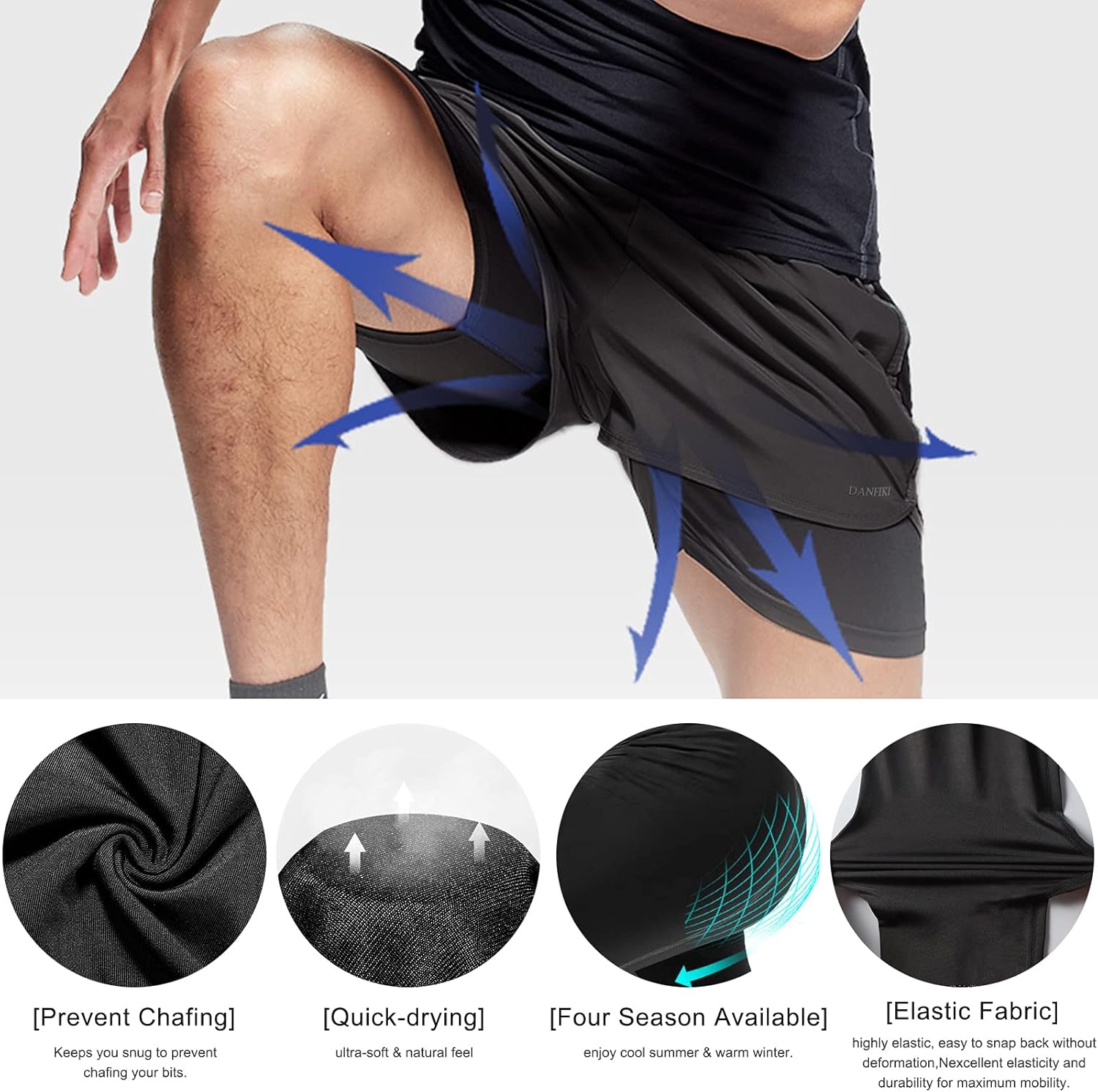 Thumbnail 5 de Danfiki Pantaloncini Sportivi da Uomo Running Shorts Asciugatura Rapida con Tasca Nascosta – 2 in 1