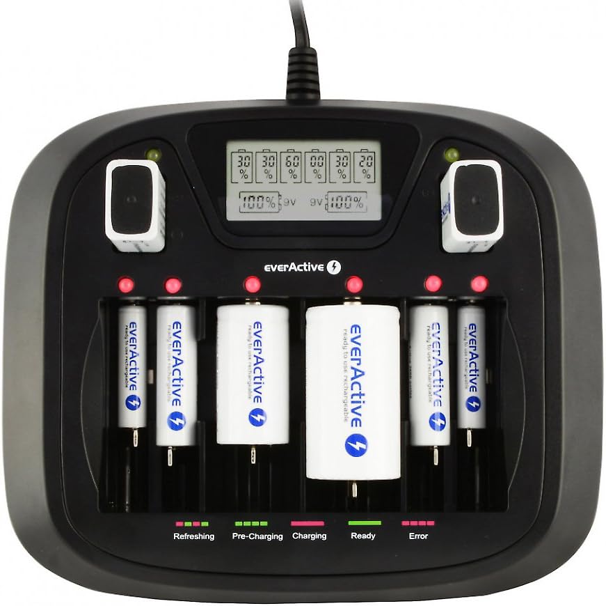 Detalle de everActive NC-900U – ładowarka do akumulatorów Ni-MH, 8 gniazd i LCD