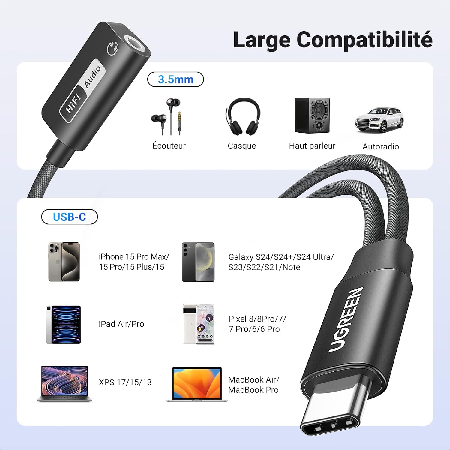 Thumbnail 6 de UGREEN magnetische USB-C-naar-jackadapter 2-in-1, PD 60 W, 32 bit/384 kHz