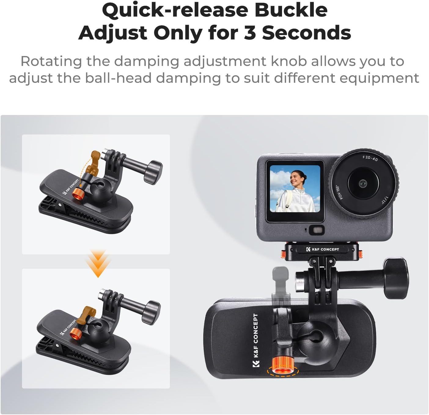 Thumbnail 6 de K&F CONCEPT Support Pince Magnétique pour Sac à Dos avec Rotule 360° – Compatible GoPro et DJI Osmo Action
