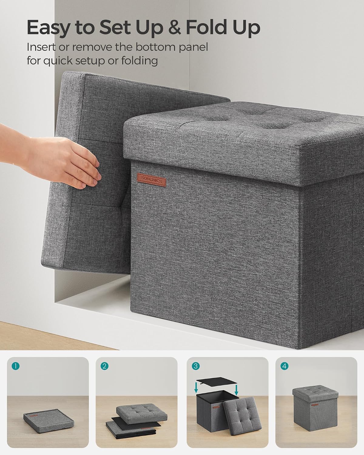 Thumbnail 6 de SONGMICS Storage Ottoman Set of 2 (LSF028G41) – storage bench, footrest and bed-end stool, dark grey