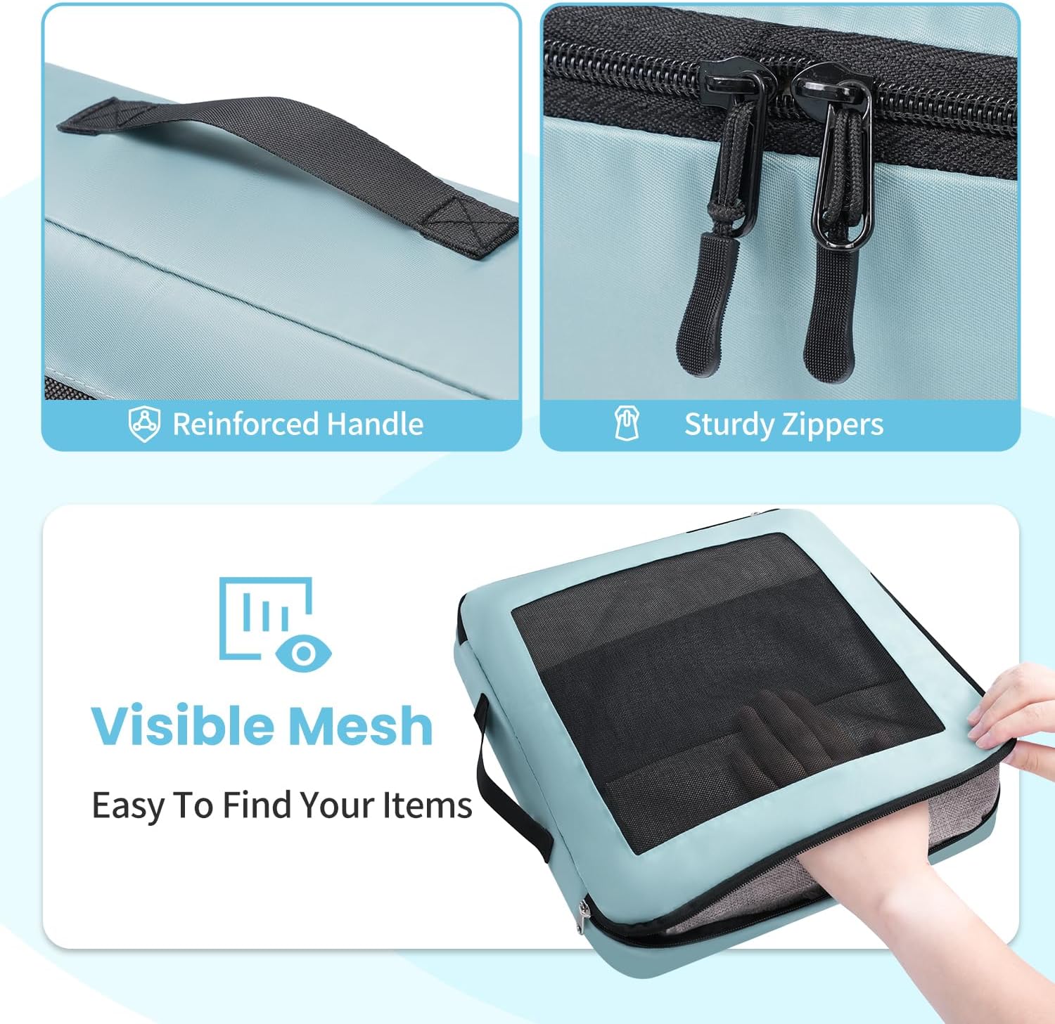 Detalle 2 de Prezon Packing Cubes for Suitcase 8 Set (Teal) – lightweight luggage organisers for travel