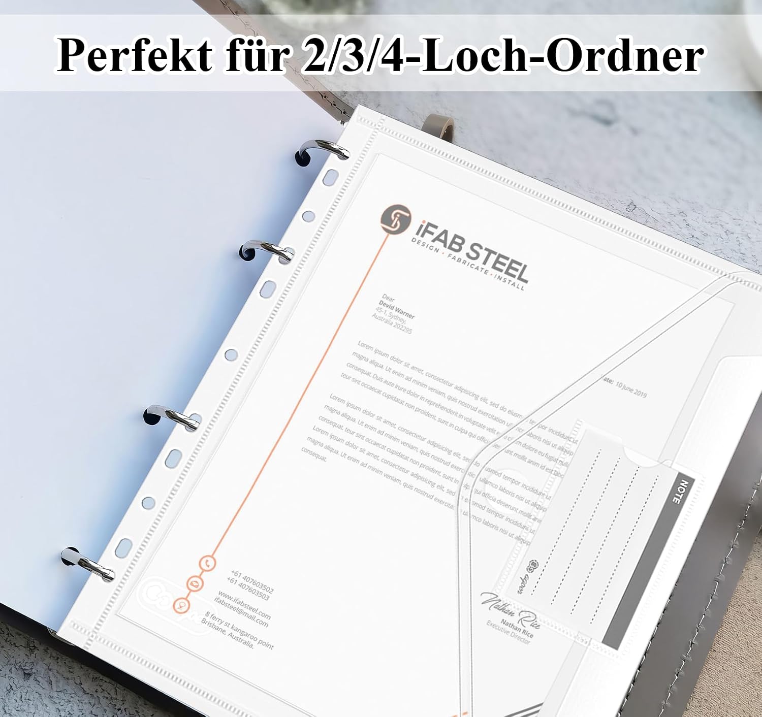 Detalle de Agoer 48er Set Dokumententaschen A4 mit Klettverschluss und 11-Lochrand (32×24 cm)