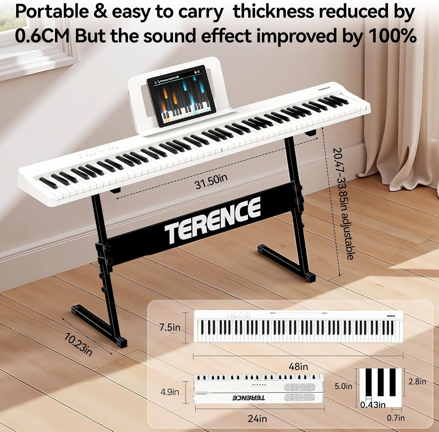 Thumbnail 6 de TERENCE E Piano 88 Tasten – Tragbares Semi-Weighted Keyboard Piano mit Aufnahmefunktionen, Bluetooth MIDI und USB-Konnektivität