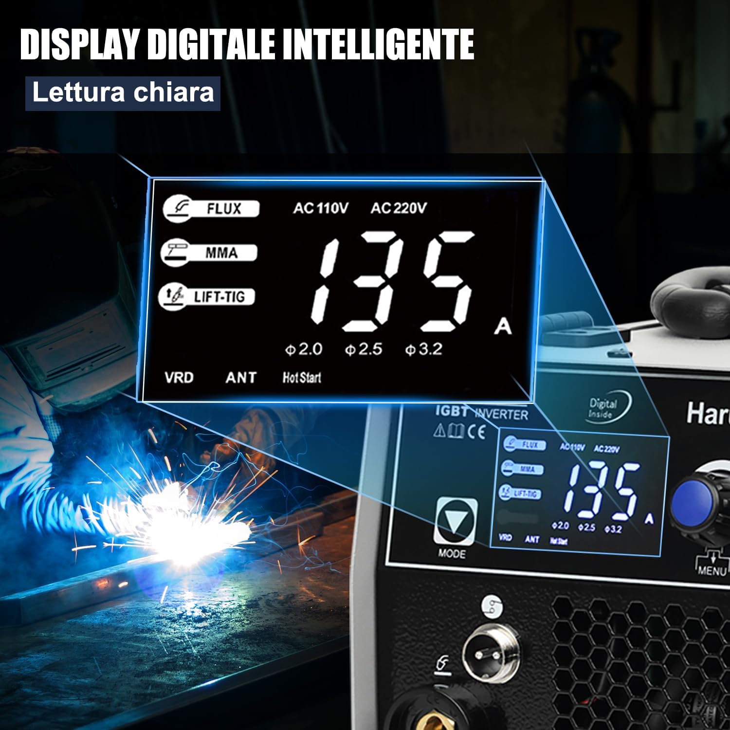 Detalle de Harukiku135 saldatrice a filo continuo: 3-in-1 per uso domestico e professionale (MIG/MMA/Lift TIG)