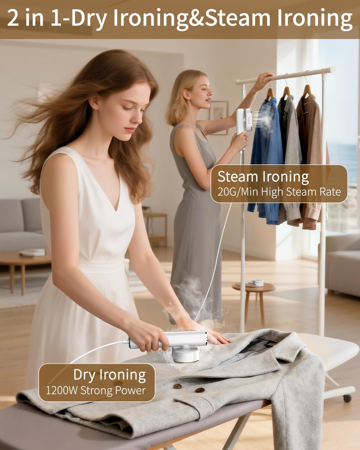 Detalle 2 de hulmay G3 (Q) 2-in-1 Handheld Garment Steamer, 1200W, 90° Rotating Head