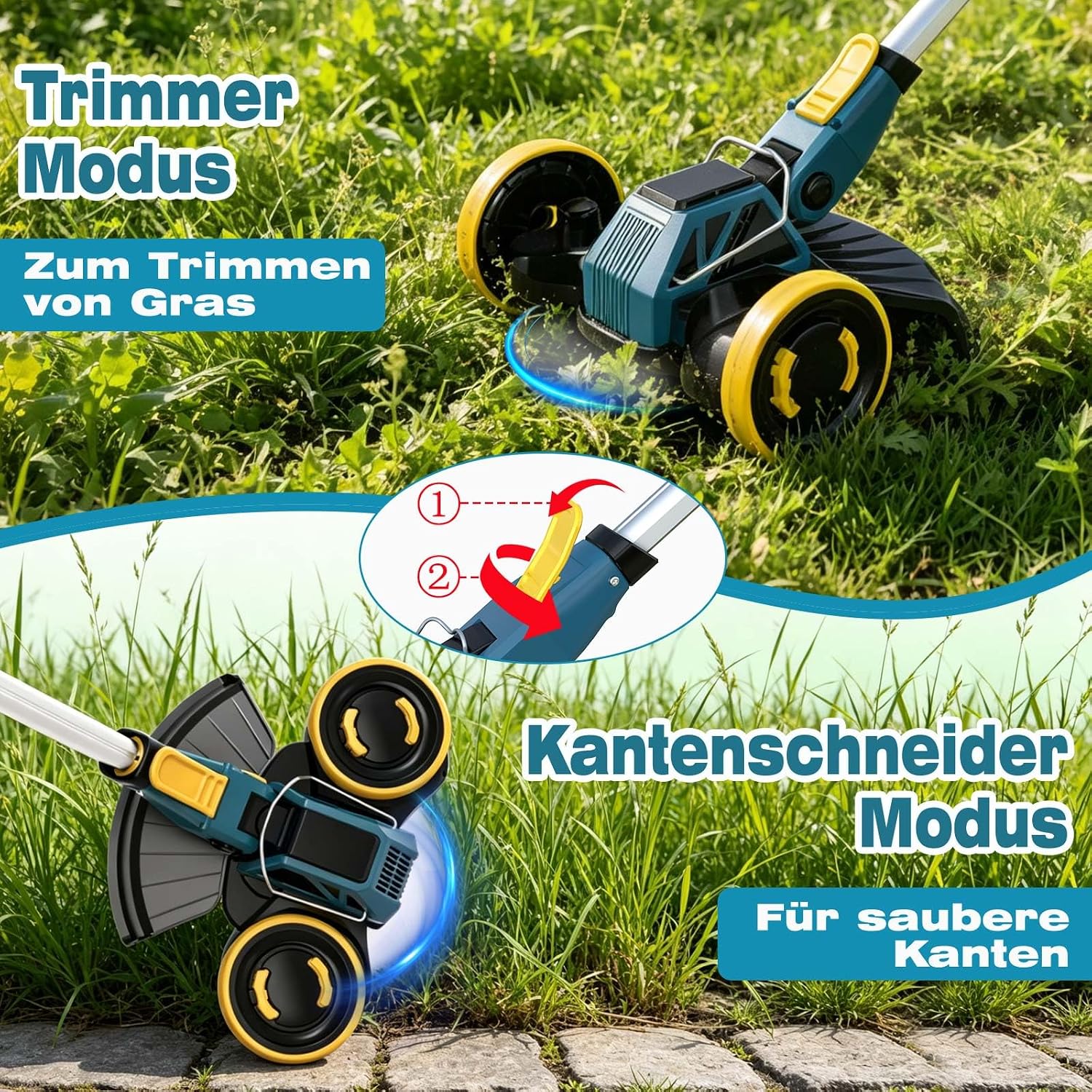 Detalle de Akku Rasentrimmer für Makita-Akkus mit 2x 4,0Ah – 2-in-1 Freischneider und Kantenschneider, 4 Klingentypen