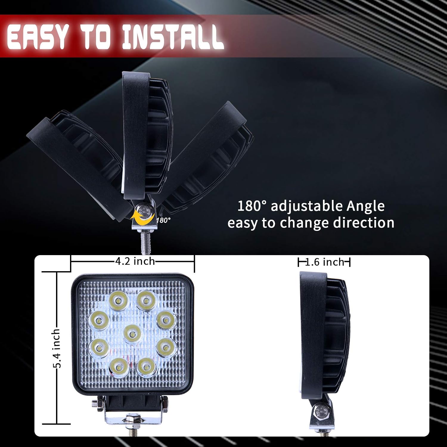 Thumbnail 6 de 27W LED Work Light Square Flood Beam – 12V/24V Off‑Road Driving Lamp (1 Pack)