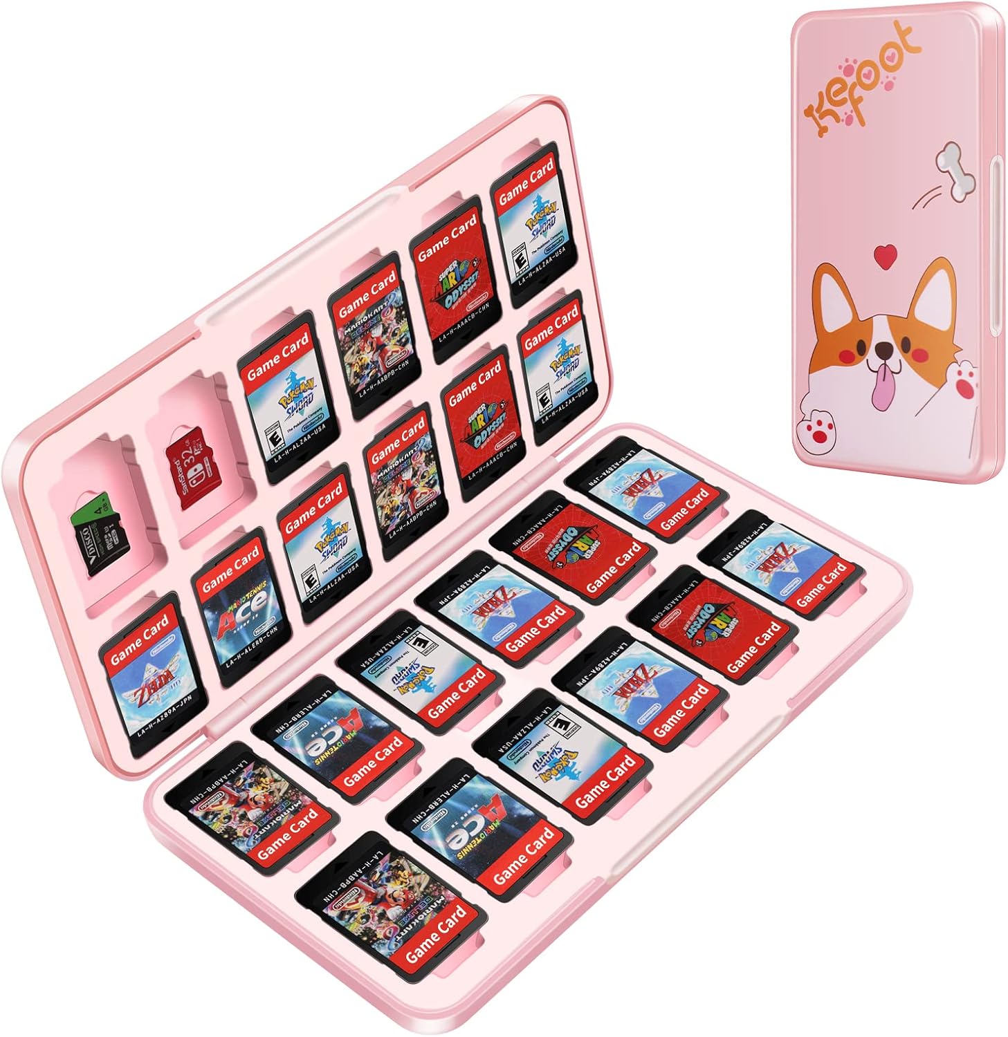 Detalle de OLDZHU Nintendo Switch用ゲームカードケース 24枚収納・microSD対応、ピンク柄
